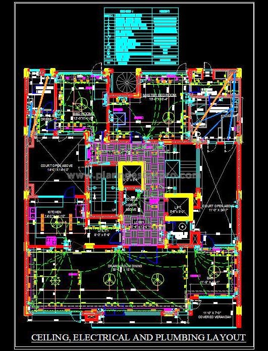 Luxurious 3BHK CAD Plan Layout, Electrical & Plumbing